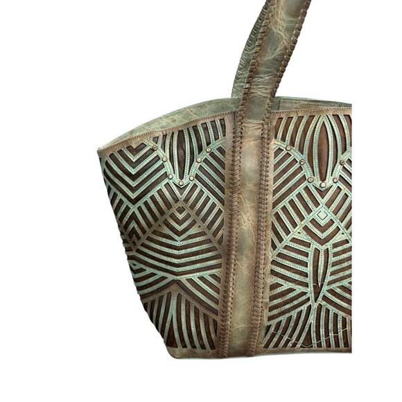 Corral Green Brown Leather Cut Out Shoulder Bag Purse Bling Western Rodeo - Picture 2 of 16